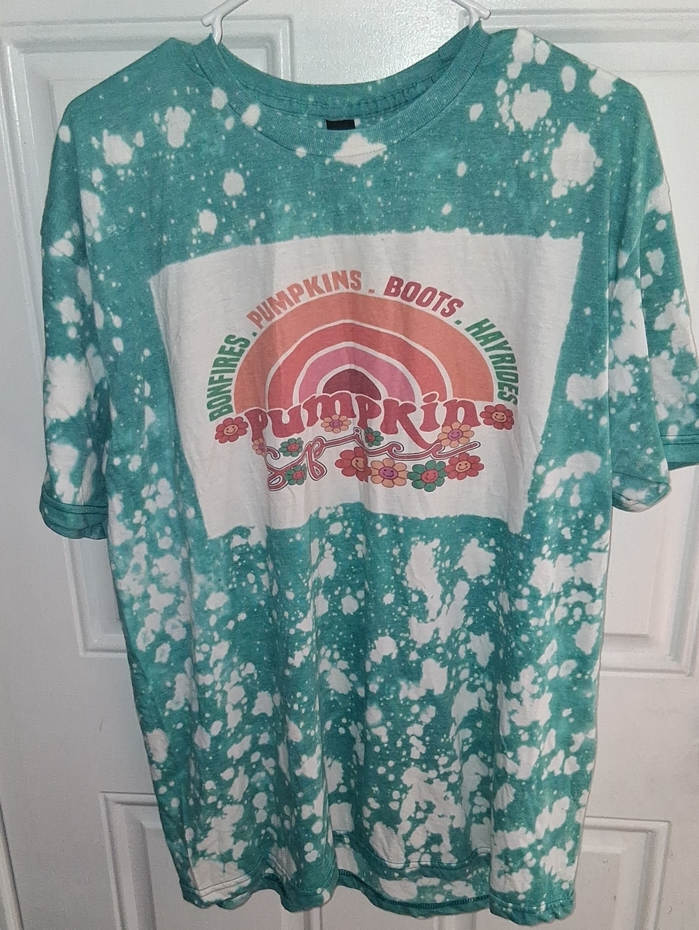 Custom Made Gildan Teal and White Tie-Dye Pumpkin Graphic Tee